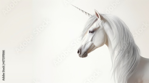  a close up of a white horse with a long mane and a black eye on the side of the horse. generative ai