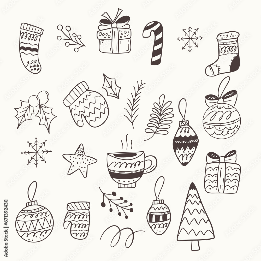 Christmas and Happy New year. doodle , Christmas tree, Christmas doodle white background