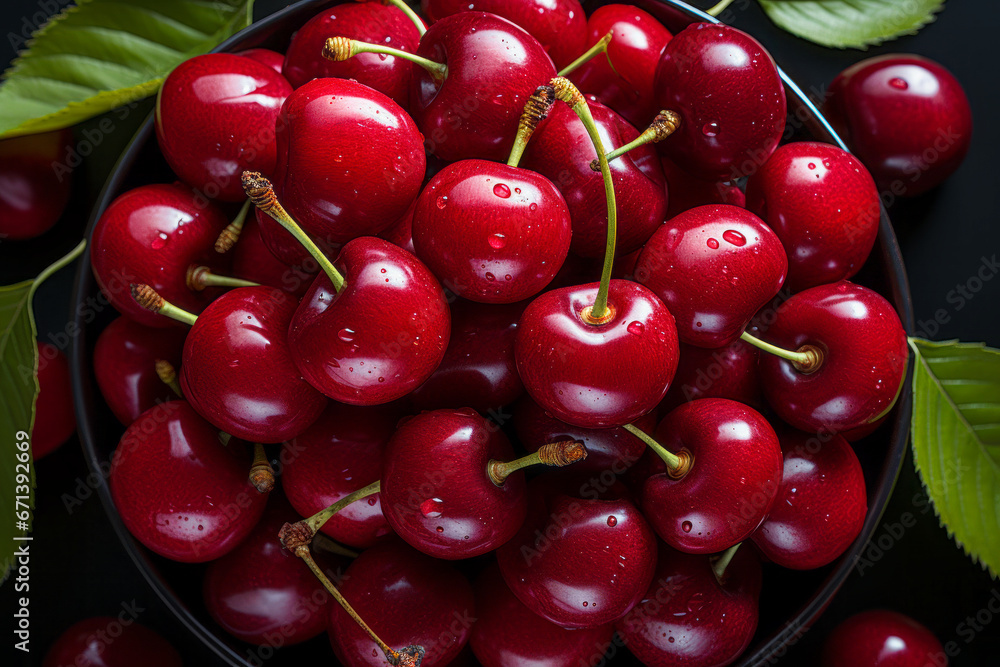 Cherries in a porcelain bowl on a dark background Cherries in a porcelain bowl on a dark background
