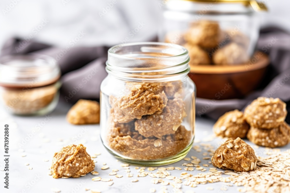 a glass jar filled with allergen-free cookie mix a glass jar filled with allergen-free cookie mix