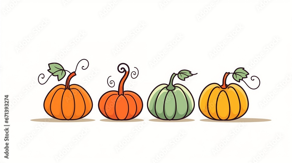 Illustration of a row of colorful pumpkins on a white background Illustration of a row of colorful pumpkins on a white background