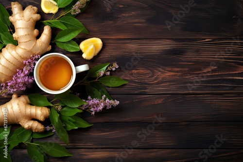 ginger and Honey Herbal Tea Displayed on a Wooden Table, Unwind with a Cup of Tranquility