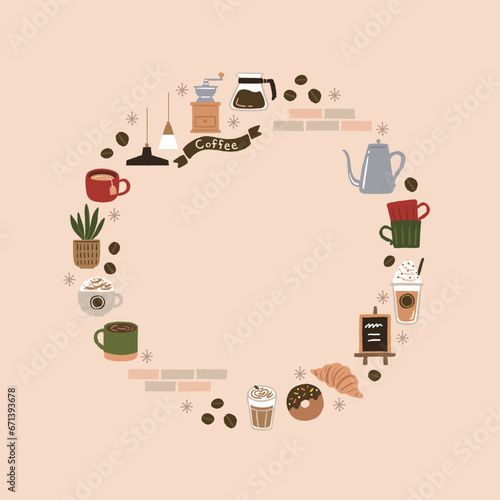 カフェとコーヒーのかわいいイラストのフレーム