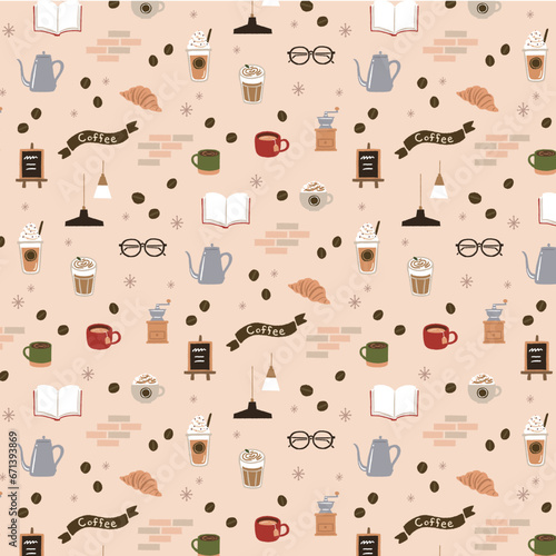 かわいいカフェのパターンイラスト