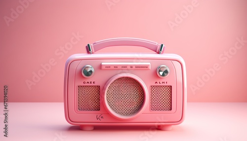 Cute pink portable retro radio. 