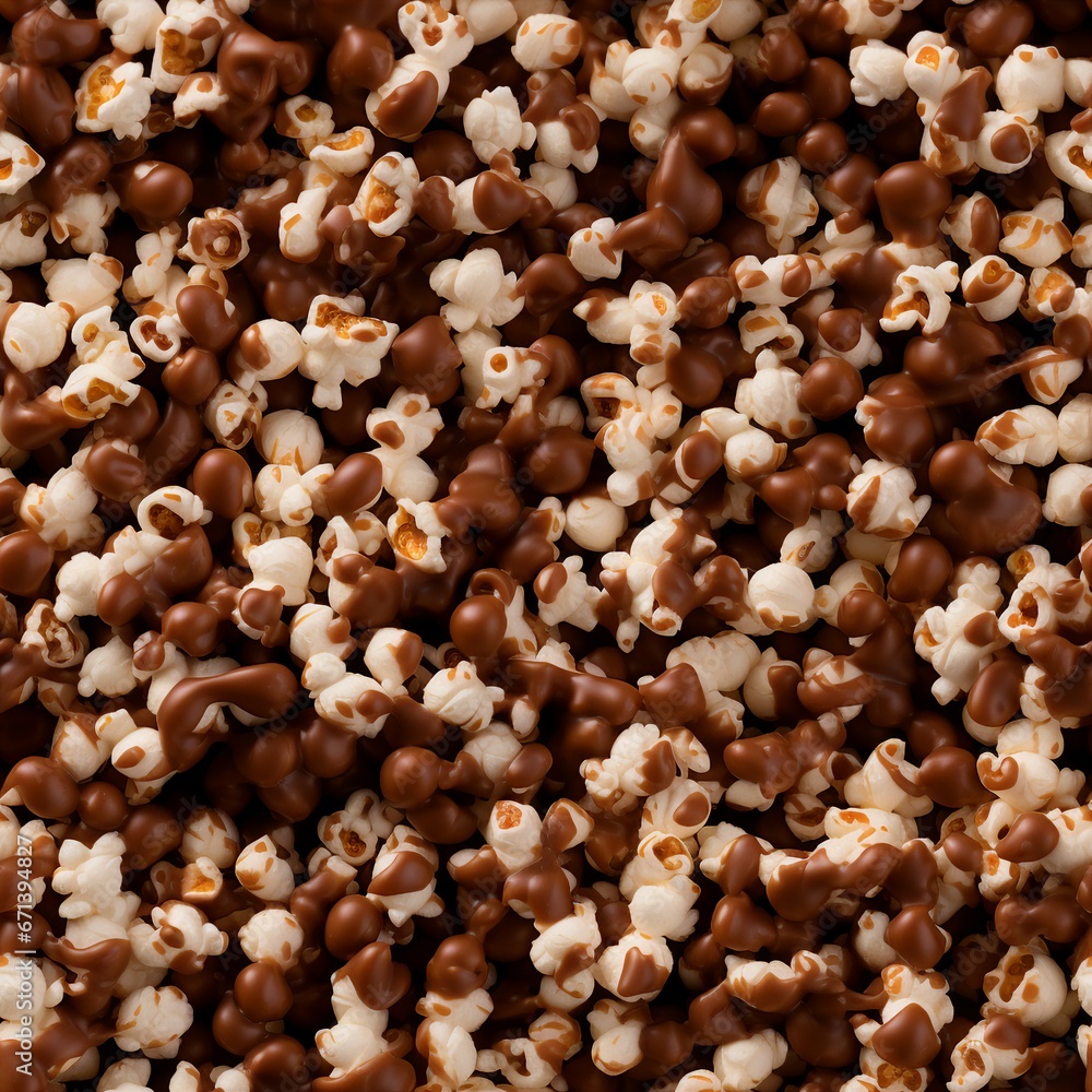 Detailed photograph of Chocolate Popcorn, seamless image Detailed photograph of Chocolate Popcorn, seamless image