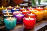 hand-poured colorful soy wax candles on a table