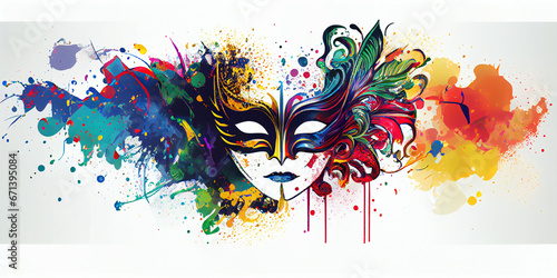 Venetian Mardi Gras mask in acrylic style paints on a white background. photo