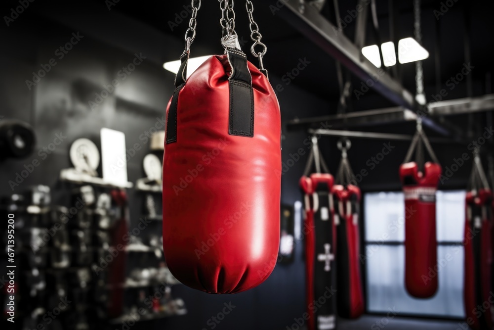 boxing gloves hung on a punch bag