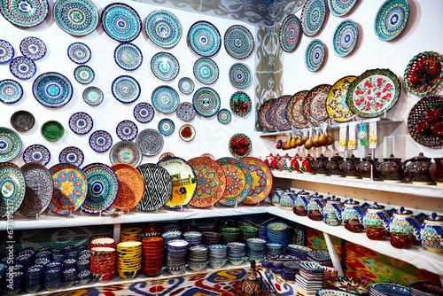 Decorative ceramic plates in Uzbekistan