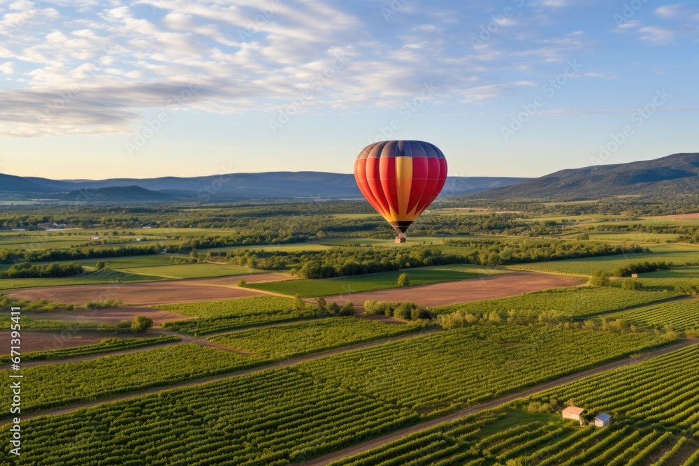 Obraz premium a hot air balloon soaring over vibrant fields