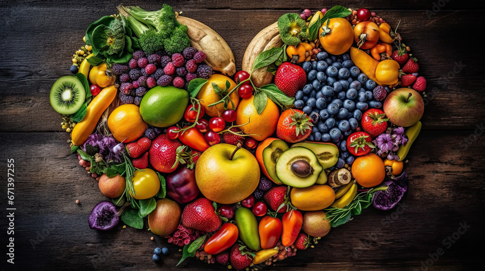 Fruits and vegetables in a heart shape Fruits and vegetables in a heart shape