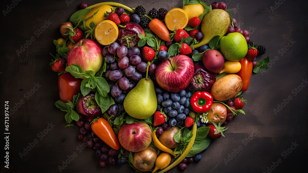 Fruits and vegetables in a heart shape Fruits and vegetables in a heart shape