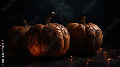 Halloween background with glowing pumpkins and haunted House