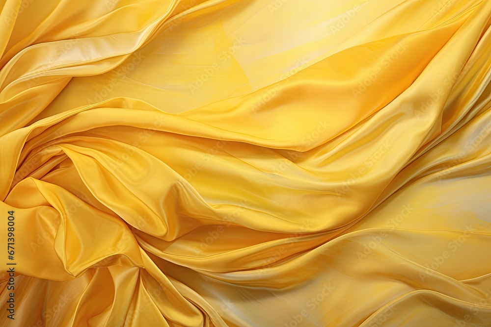 Golden Gust: Wind-Caused Folds in a Yellow Silk Satin Cloth - Captivating Image of Textured Elegance Golden Gust: Wind-Caused Folds in a Yellow Silk Satin Cloth - Captivating Image of Textured Elegance