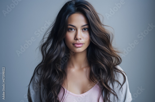 Portrait of a young beautiful Asian woman with long hair