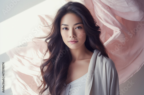 Portrait of a young beautiful Asian woman with long hair