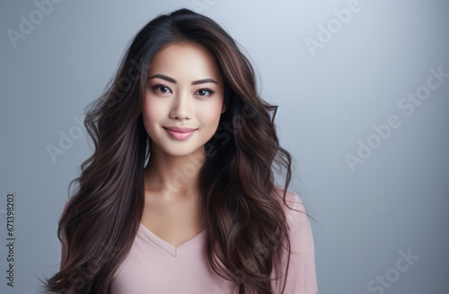 Portrait of a young beautiful Asian woman with long hair