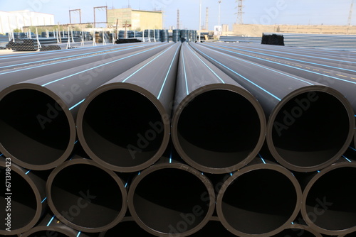 PE pipe plant, Industrial PE pipeline for gas and water. HDPE pipe, Polyethylene PE100 pipe. Polyethylene pipe plant © Elshad Aliyev