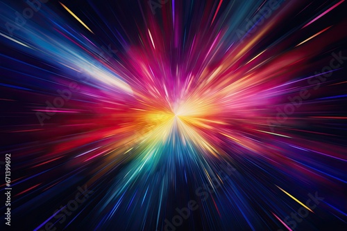 Radiant Explosion: Colorful Light Stripes on Dark Abstract Background