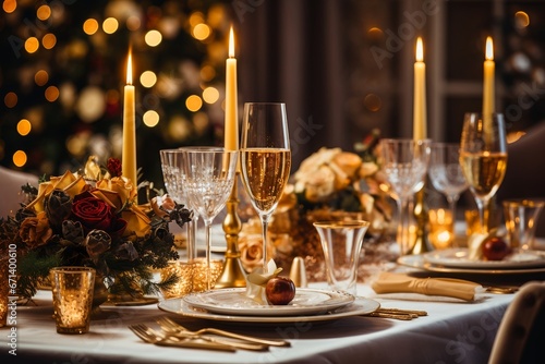 Festliche Tafel: Gedeckter Weihnachtstisch im Glanz photo