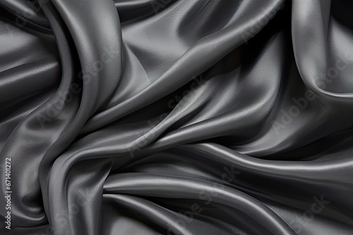 Veiled Illusion: Black Gray Satin Dark Fabric Texture with Shimmering Waves