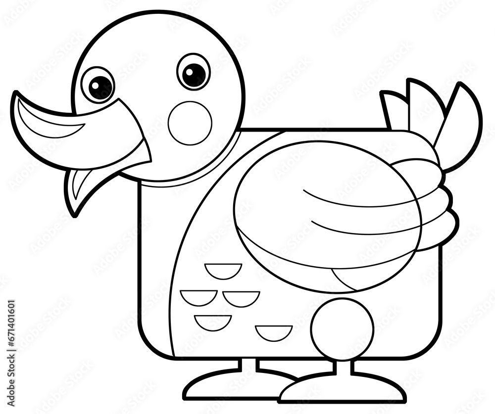 Obraz premium Cartoon happy farm animal cheerful goose isolated on white background with sketch illustration