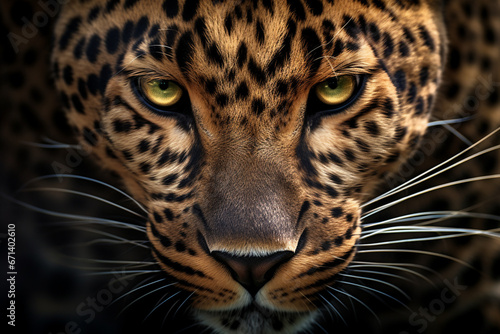 Close-up of a leopard, a predator in the open field. © Gun