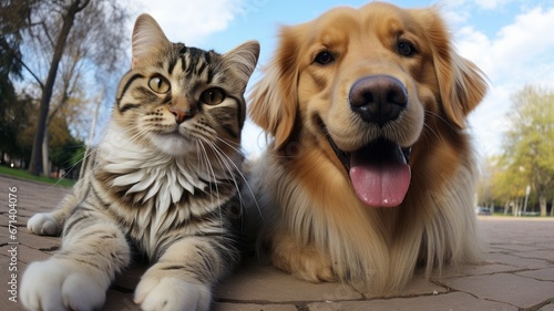 Dog and cat the best friends take a selfie. © senadesign