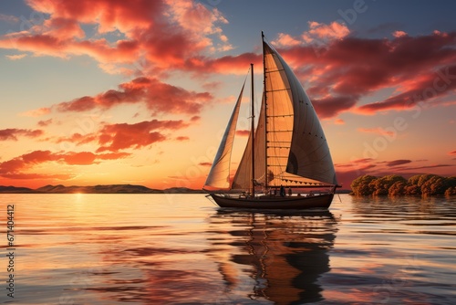 Sailboat at sunset golden hour on the water tranquil