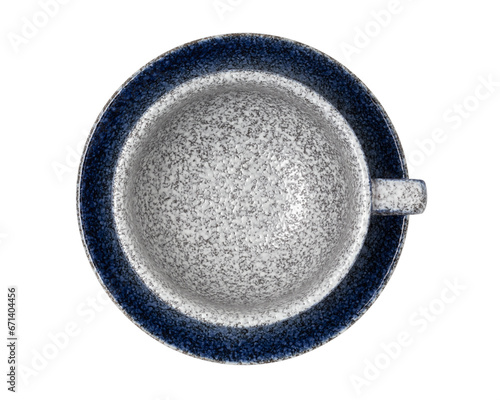 Top view of empty blue coffee cup, Empty blue tea cup isolated on white background.