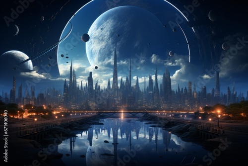 Sci-fi Zoom background futuristic cityscape photo