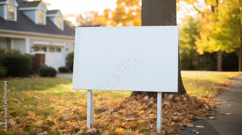 Mock-up empty yard sign placed in front of a house, demonstrating its application as a "For Sale" or political message sign.
