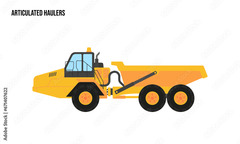 Articulated Haulers heavy equipment flat illustration, Articulated Haulers heavy equipment Logo Template vector