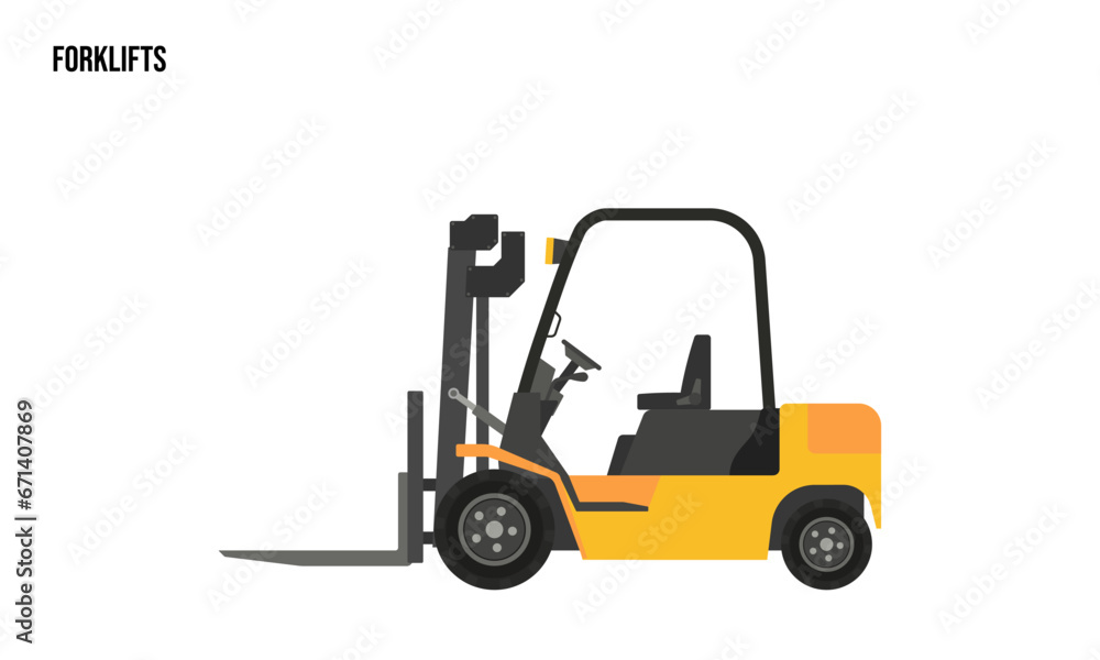 Forklift heavy equipment Flat illustration, Forklift heavy equipment Logo Template vector