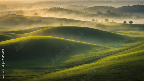 geometric abstract shapes of green meadows