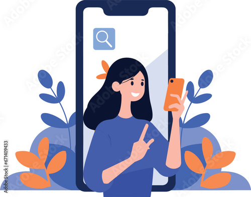 Hand Drawn Female character talking with smartphone in online communication concept in flat style