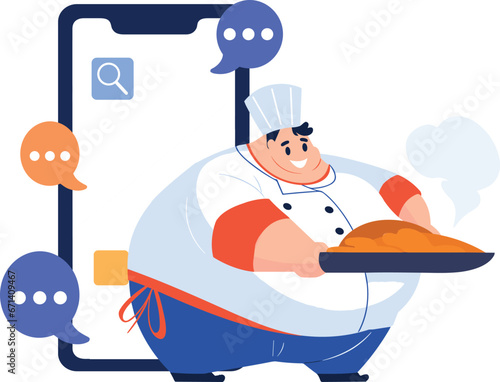 Hand Drawn Chef character teaching cooking in the concept of teaching online cooking in flat style