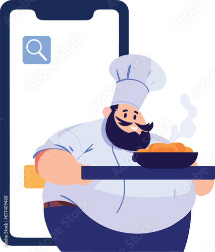 Hand Drawn Chef character teaching cooking in the concept of teaching online cooking in flat style