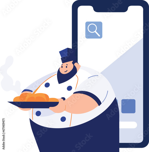 Hand Drawn Chef character teaching cooking in the concept of teaching online cooking in flat style
