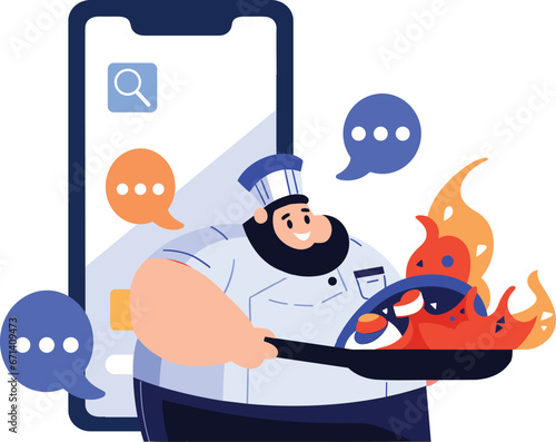 Hand Drawn Chef character teaching cooking in the concept of teaching online cooking in flat style