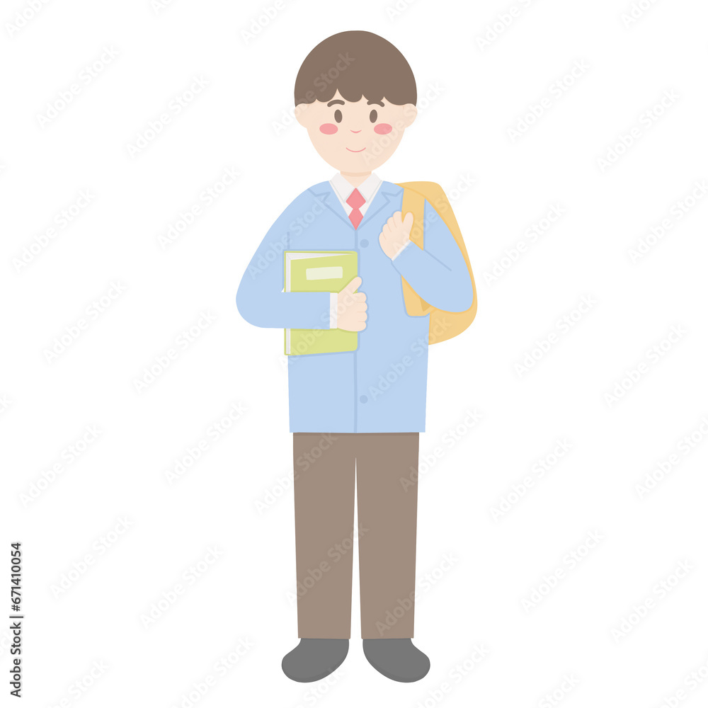Male college student with backpack holding book Male college student with backpack holding book