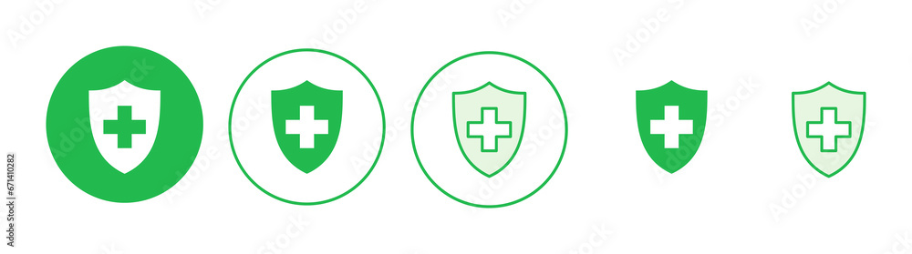 Health insurance icon set. Insurance health document icon Health insurance icon set. Insurance health document icon