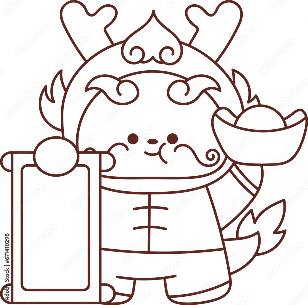 Obraz premium Chinese New Year 2024, the year of the Dragon, red and gold line art characters