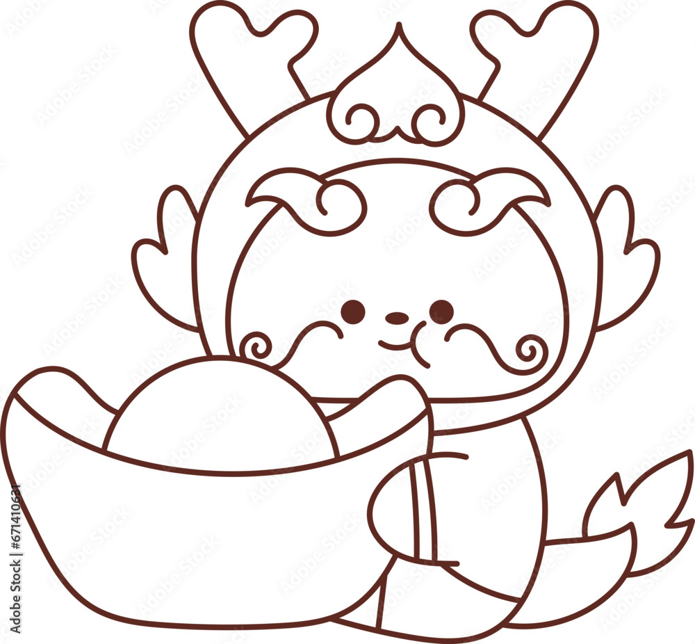 Obraz premium Chinese New Year 2024, the year of the Dragon, red and gold line art characters