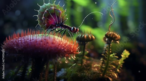 A Venus flytrap in the moment of capturing an unsuspecting insect, highlighting nature's balance. photo