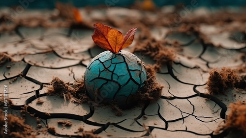 A blue globe is placed in a cracked earth.