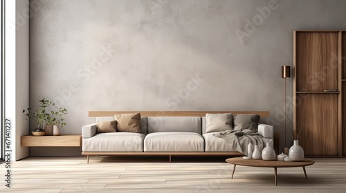 Modern home interior background, living room, minimalistic style, 3D render, 3D illustration © HN Works