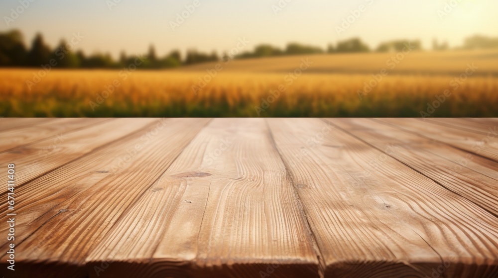 The empty wooden brown table top with blur background of farm and barn. Exuberant image. The empty wooden brown table top with blur background of farm and barn. Exuberant image.