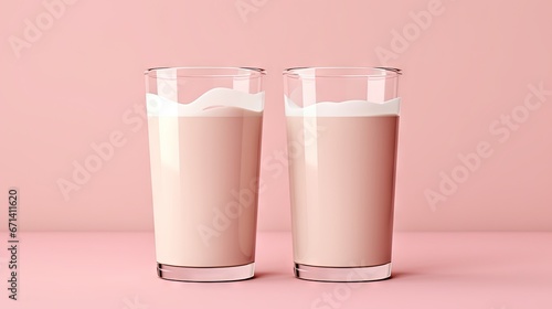 Glasses of coffee milk on pink background. Cold beverage tasty. Refreshment food.